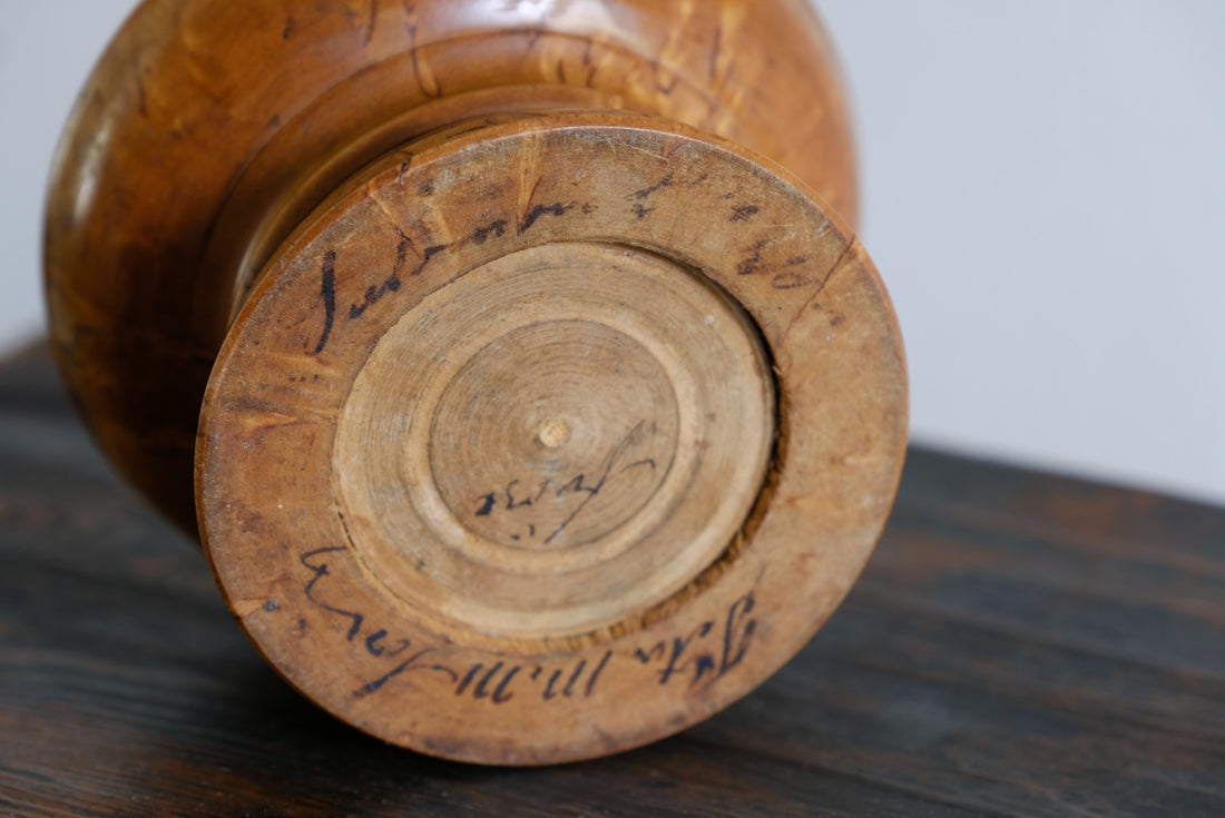 Burr Wood Treen Cup Shaped Pomander - Signed By The Turner