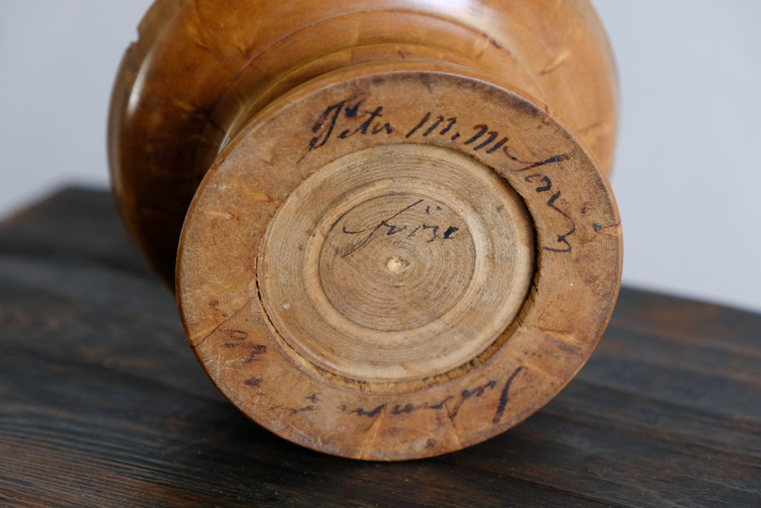 Burr Wood Treen Cup Shaped Pomander - Signed By The Turner