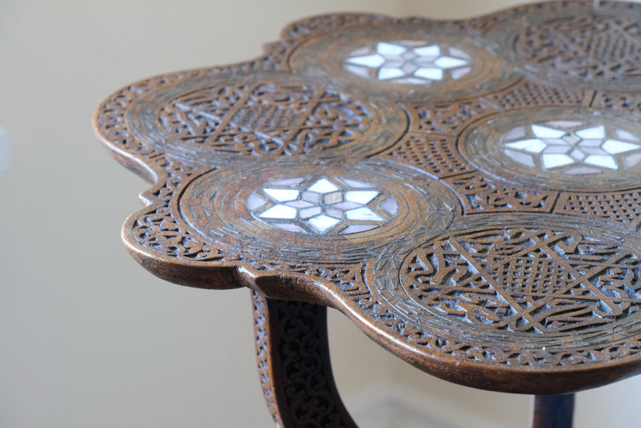 Syrian Carved Hardwood Mother-of-Pearl-Inlaid Occasional Table
