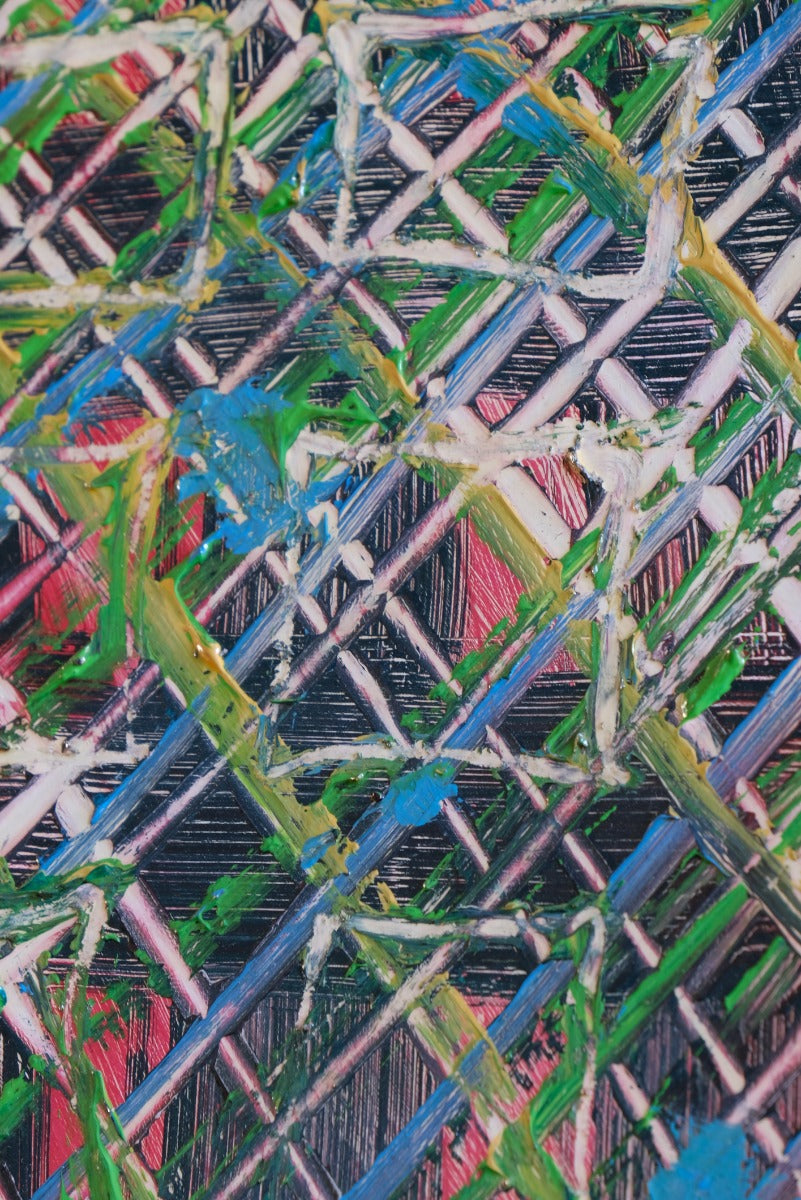 Multicoloured Abstract Expressionism Lattice Design Oil On Board