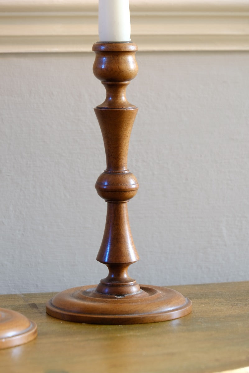 Pair Of Mid 20th Century Fruit Wood Turned Candle Sticks