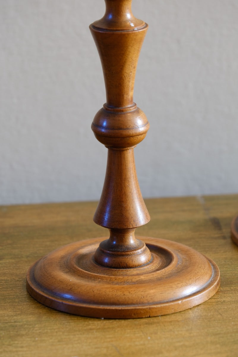 Pair Of Mid 20th Century Fruit Wood Turned Candle Sticks