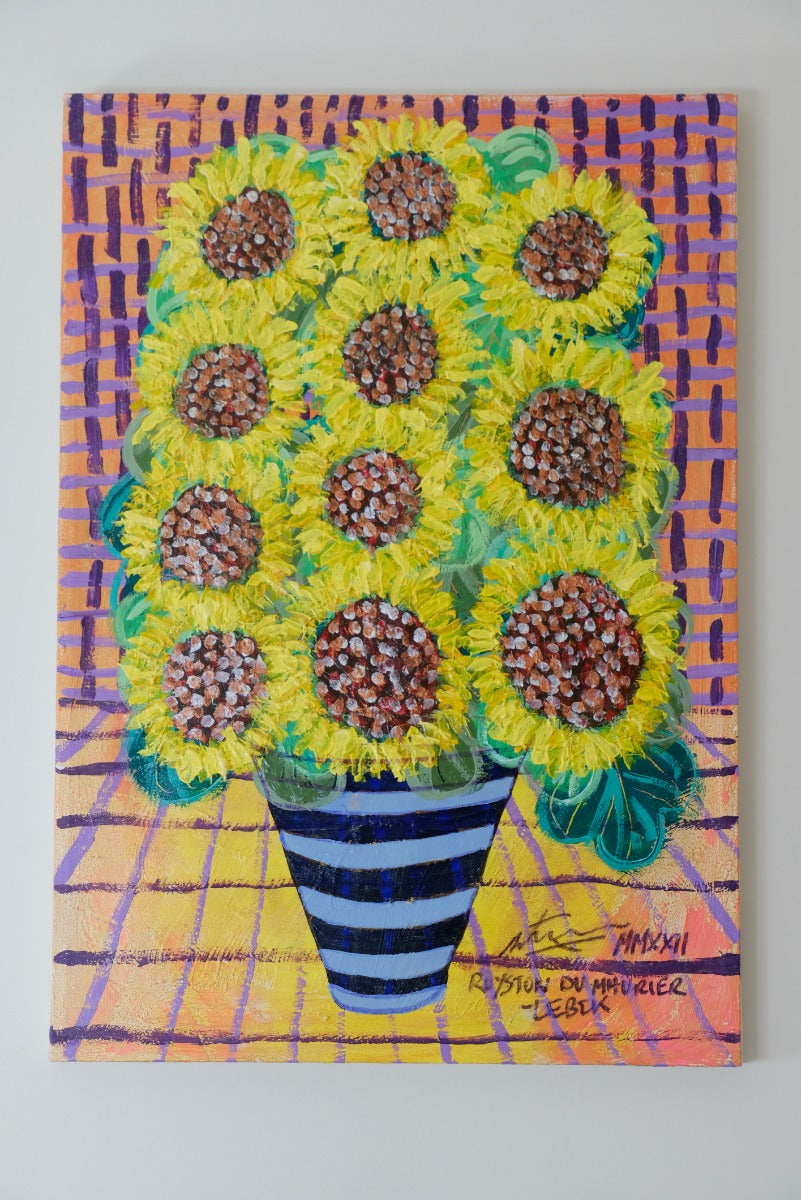 Still Life Expressionism Of Sunflowers In A Striped Vase 1001601