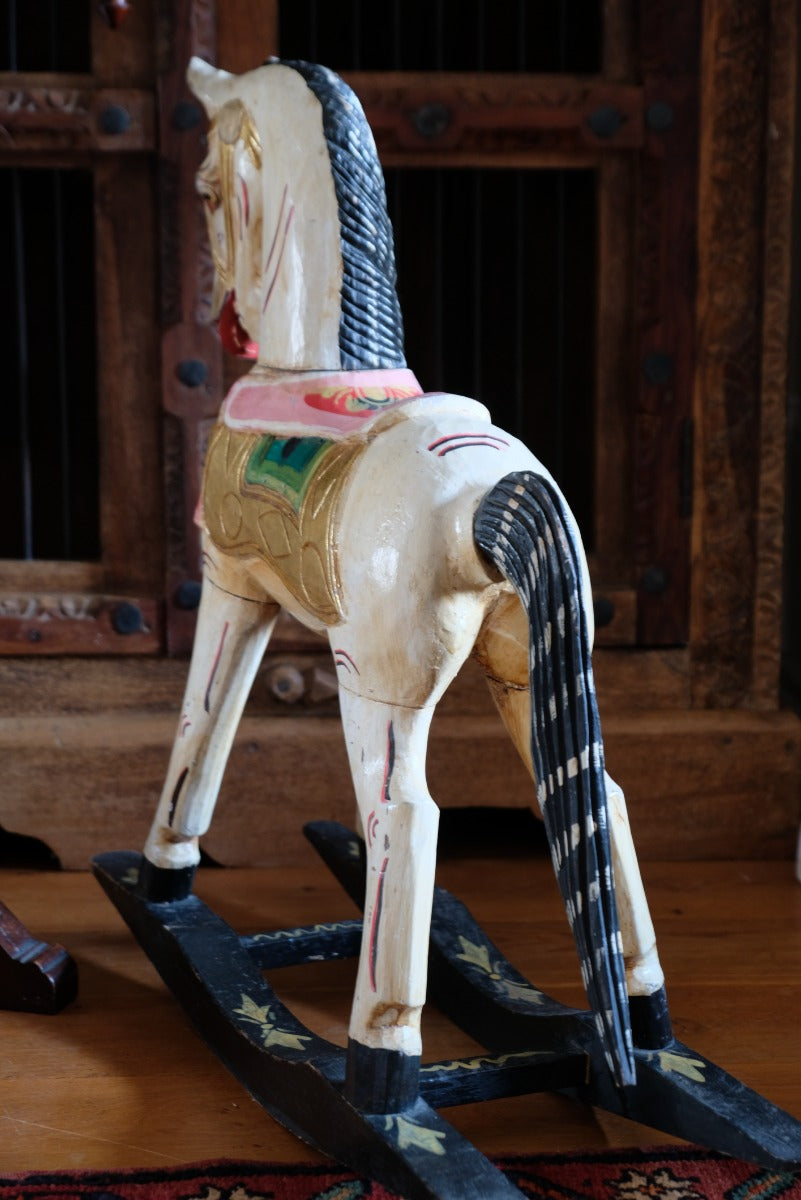 Vintage Polychrome Painted Carved Rocking Horse