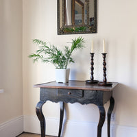 18th Century French Ebonised Fruitwood Table With Cabriole Legs & Hoof Feet