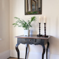 18th Century French Ebonised Fruitwood Table With Cabriole Legs & Hoof Feet