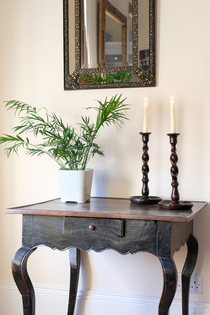 18th Century French Ebonised Fruitwood Table With Cabriole Legs & Hoof Feet