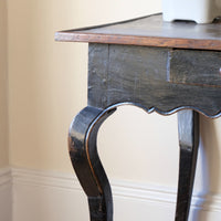 18th Century French Ebonised Fruitwood Table With Cabriole Legs & Hoof Feet