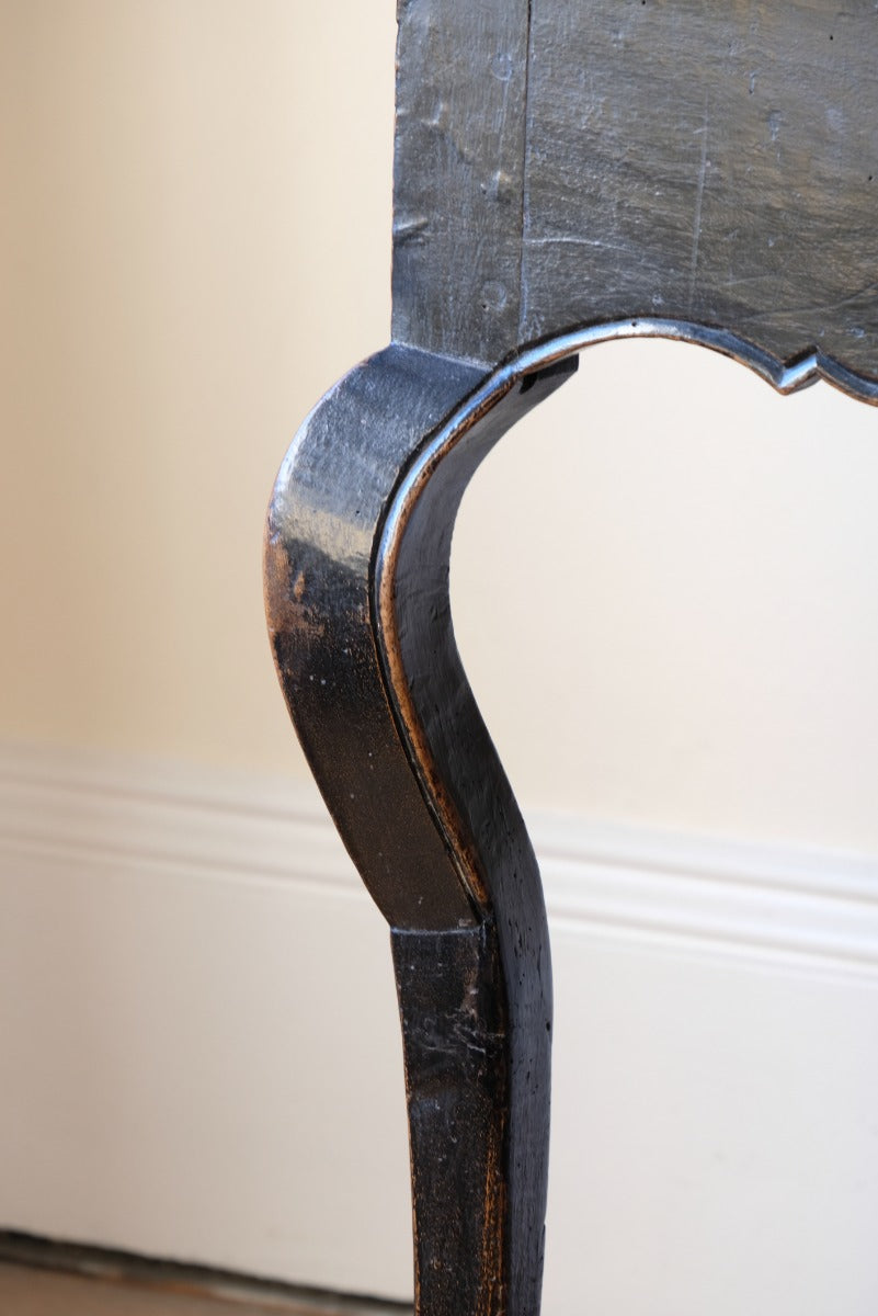 18th Century French Ebonised Fruitwood Table With Cabriole Legs & Hoof Feet