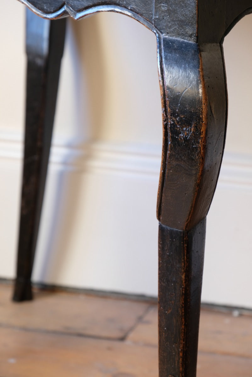 18th Century French Ebonised Fruitwood Table With Cabriole Legs & Hoof Feet