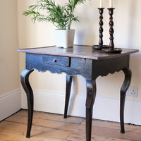 18th Century French Ebonised Fruitwood Table With Cabriole Legs & Hoof Feet