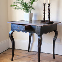 18th Century French Ebonised Fruitwood Table With Cabriole Legs & Hoof Feet