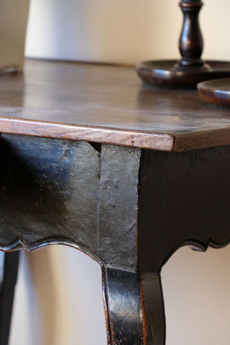 18th Century French Ebonised Fruitwood Table With Cabriole Legs & Hoof Feet