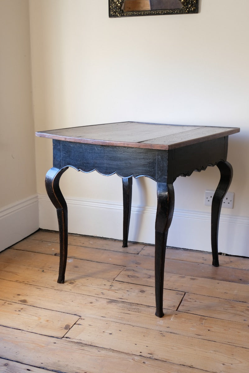 18th Century French Ebonised Fruitwood Table With Cabriole Legs & Hoof Feet