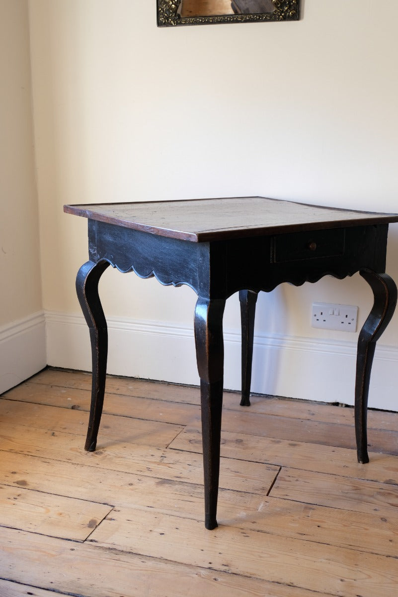 18th Century French Ebonised Fruitwood Table With Cabriole Legs & Hoof Feet