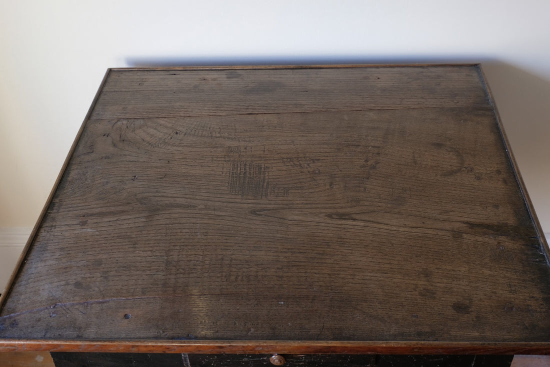 18th Century French Ebonised Fruitwood Table With Cabriole Legs & Hoof Feet