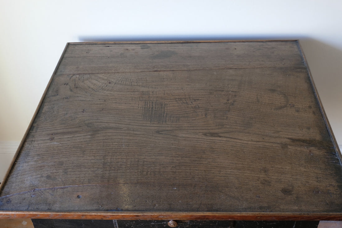 18th Century French Ebonised Fruitwood Table With Cabriole Legs & Hoof Feet