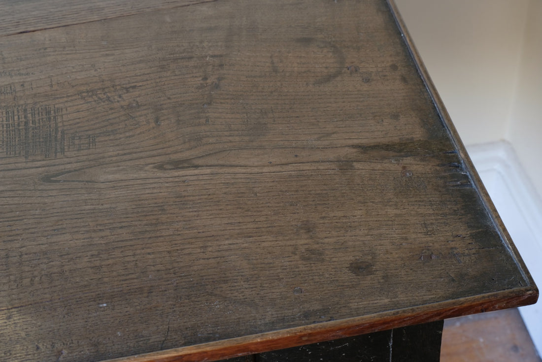 18th Century French Ebonised Fruitwood Table With Cabriole Legs & Hoof Feet