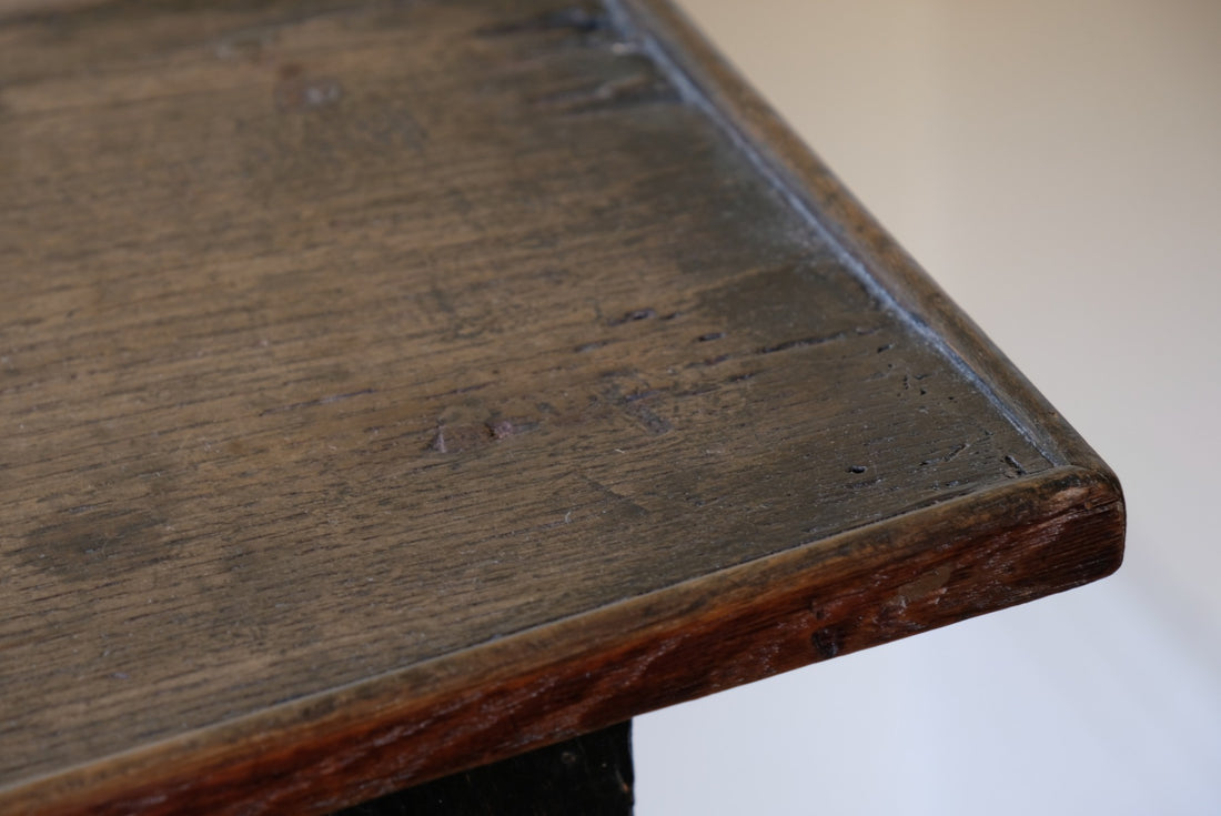 18th Century French Ebonised Fruitwood Table With Cabriole Legs & Hoof Feet