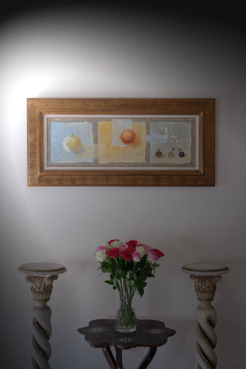 Triptych Oil On Canvas Painting Of Fruit By F Ferron