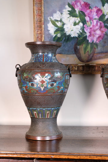 Matching Chinese Champlevé Enamel Bronze Vases