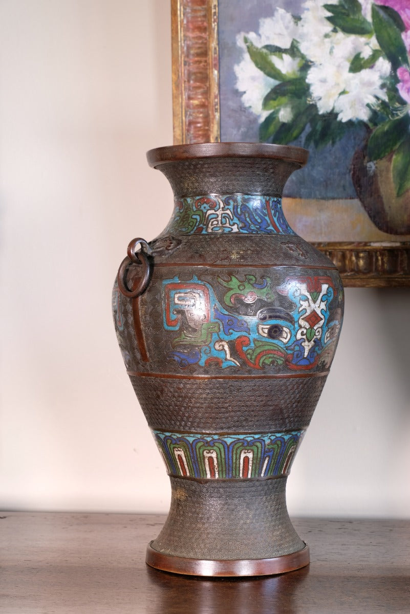 Matching Chinese Champlevé Enamel Bronze Vases