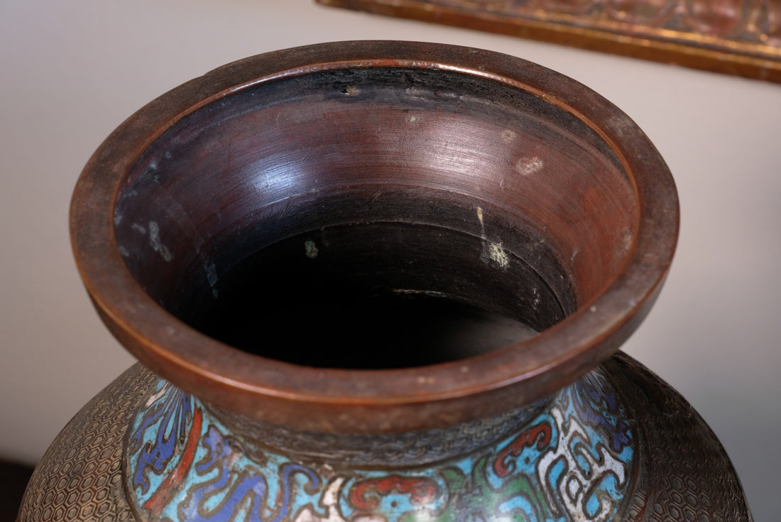 Matching Chinese Champlevé Enamel Bronze Vases